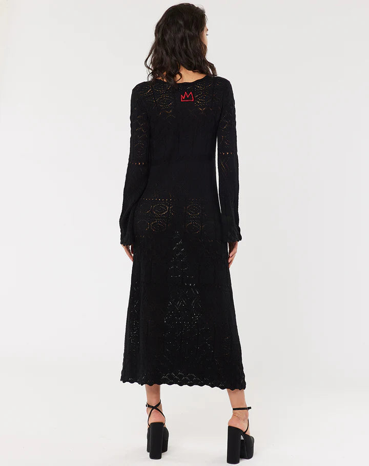 GISELLE SCALLOP KNITTED BLACK DRESS