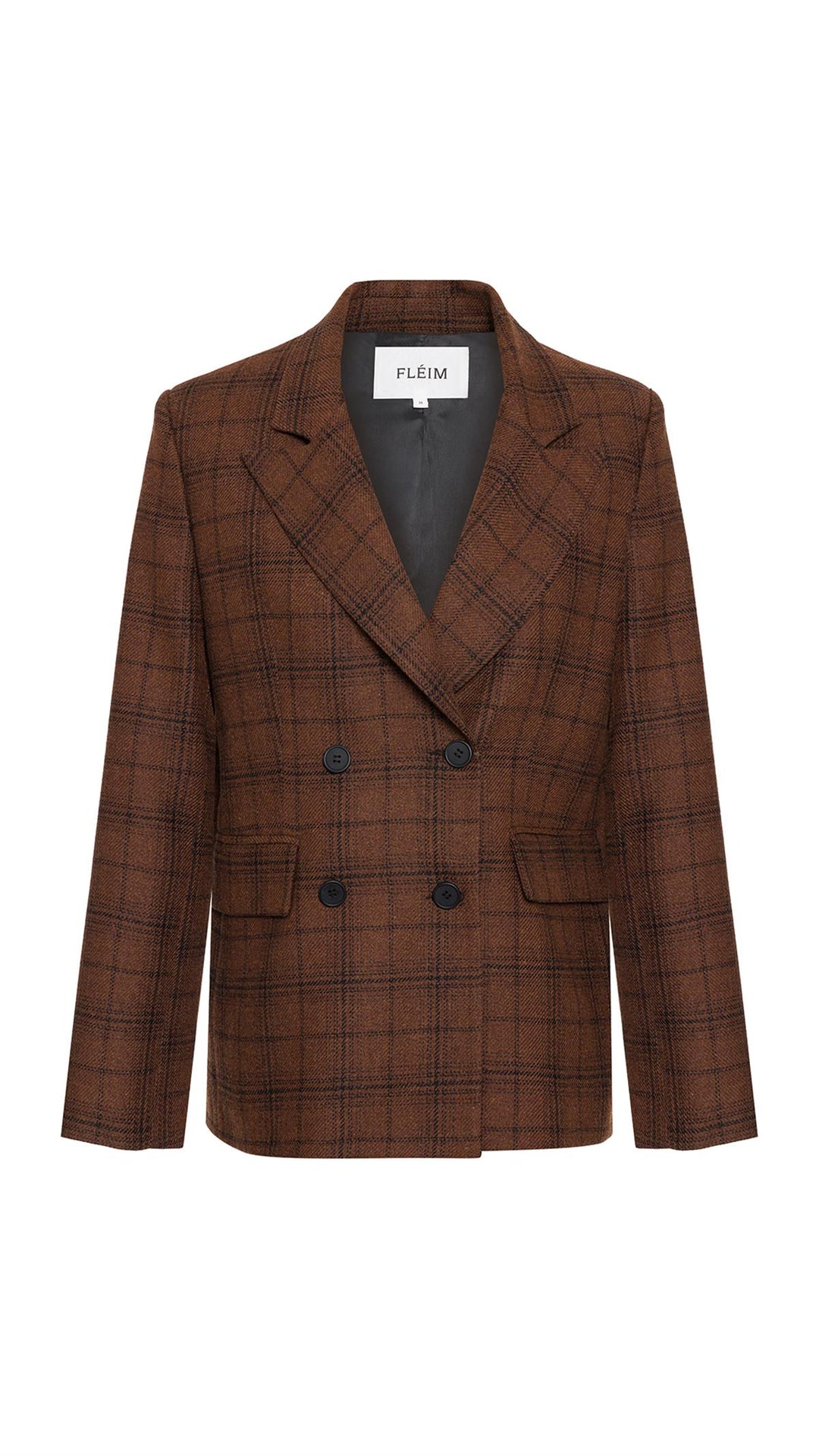 CHECKED DOUBLE BREASTED WOOL BROWN BLAZER